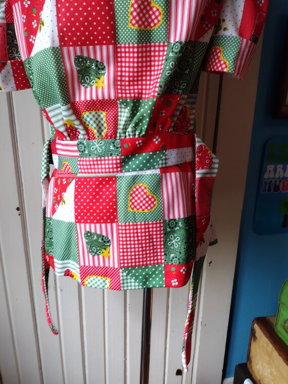 Vintage 60s 70s Patchwork Print Button Shirt Red … - image 8