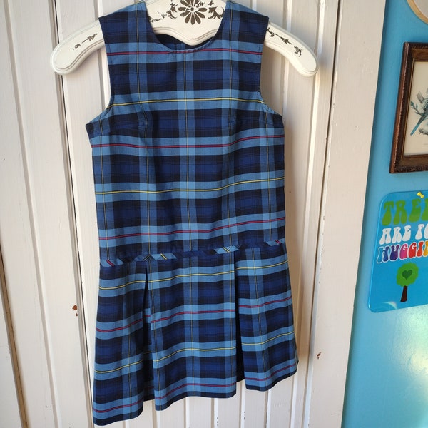 Vintage Girls' Pinafore Dress School Uniform Jumper Blue Green 8 10 Schoolbelles