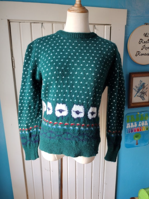 Vintage Wool Sheep Sweater Dean's of Scotland Gree