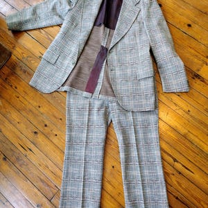 Completo da uomo vintage anni '70 a quadri marroni con tasche, taglie: Petto 42 44 Vita 35 36, Giacca, Blazer e Pantaloni, Set due pezzi M L