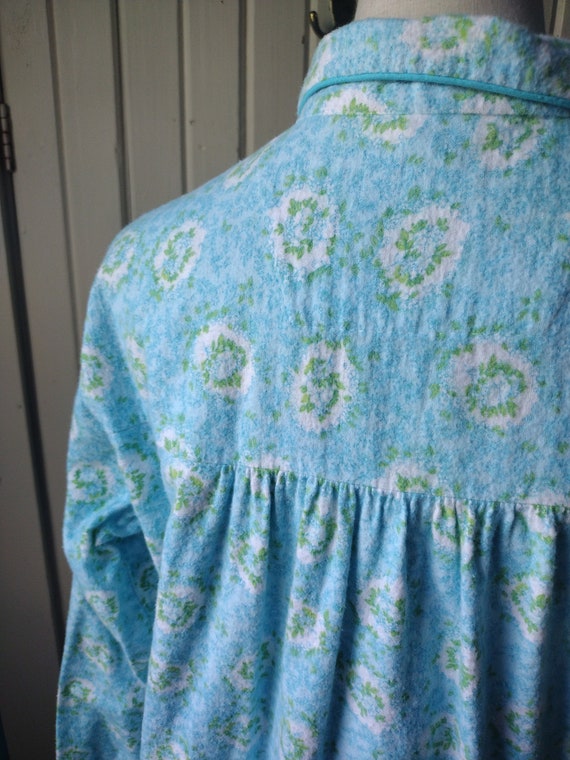 vintage 70s flannel nightgown blue green white fl… - image 4