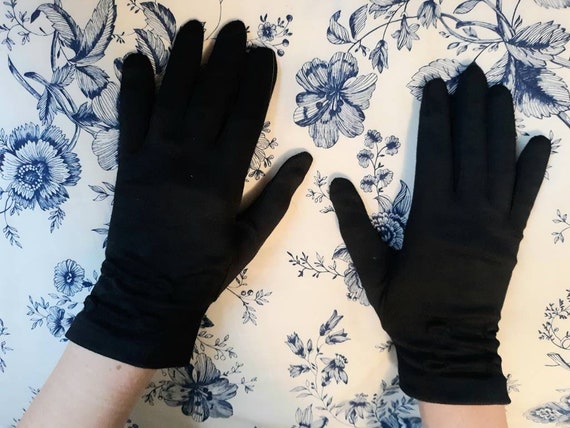 Vintage Stetson Black Gloves 50s 60s Glossy - image 4