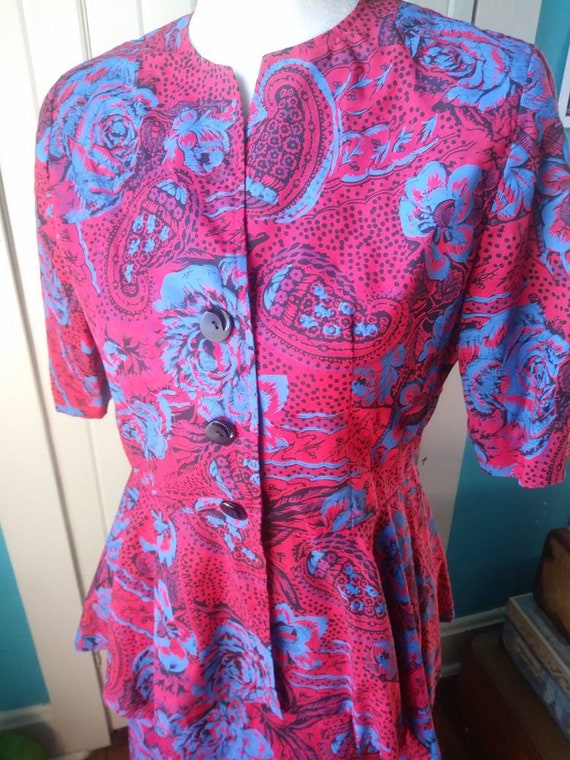 Vintage Paisley Peplum Dress 2 Piece Suit Skirt B… - image 5