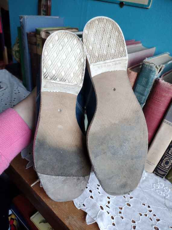 Vintage Blue Bowling Shoes Laceup Casual Faux Lea… - image 8