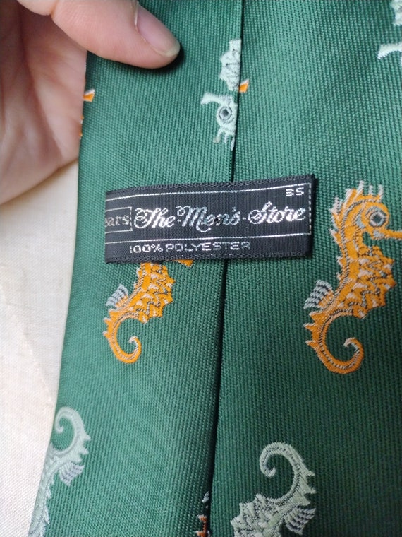 Vintage 70s Wide Seahorse Green Yellow Tie - image 8