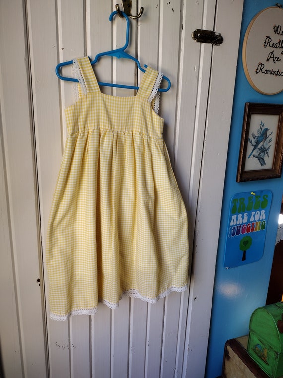 Sweet Vintage Girls' Yellow Gingham Dress Summer … - image 3