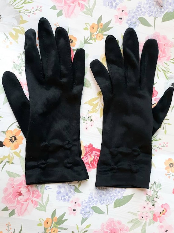 Vintage Stetson Black Gloves 50s 60s Glossy - image 2