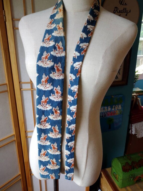 Vintage 40s 50s Novelty Tie Horse Rider Dogs Fox … - image 5