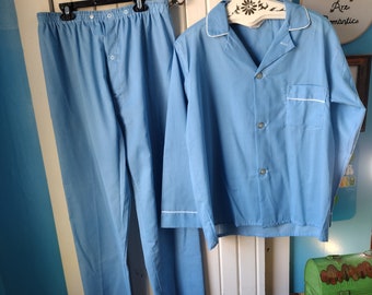 Vintage 60s Men's Blue Pajama Set M