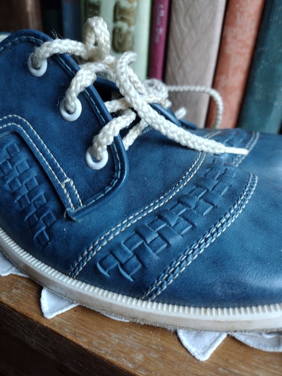 Vintage Blue Bowling Shoes Laceup Casual Faux Lea… - image 2
