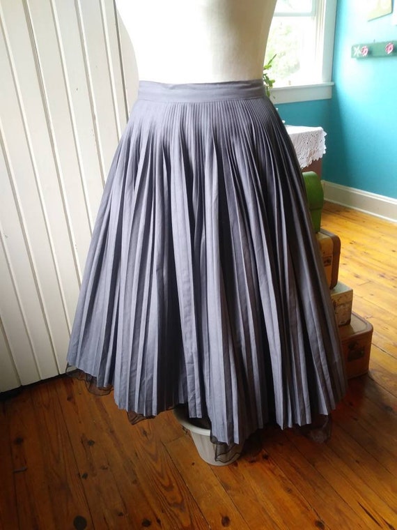 Vintage Grey Pleated Circle Skirt 1950s