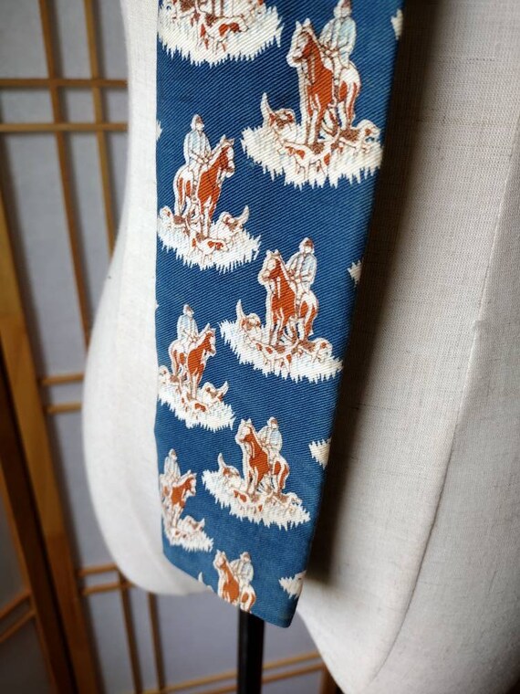 Vintage 40s 50s Novelty Tie Horse Rider Dogs Fox … - image 6