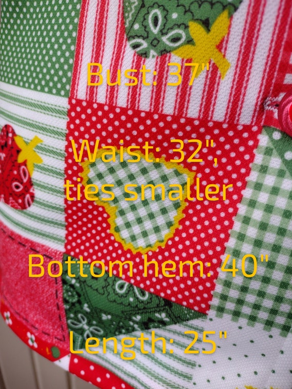 Vintage 60s 70s Patchwork Print Button Shirt Red … - image 10