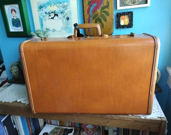 Vintage des années 50 Samsonite Suitcase Caramel Hard Case Bagagerie Marron Havane