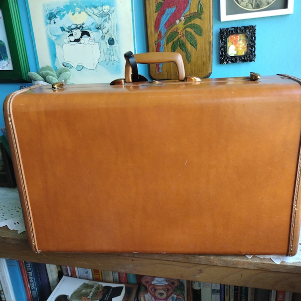 Vintage 50s Samsonite Suitcase Caramel Hard Case Luggage Bag Brown Tan