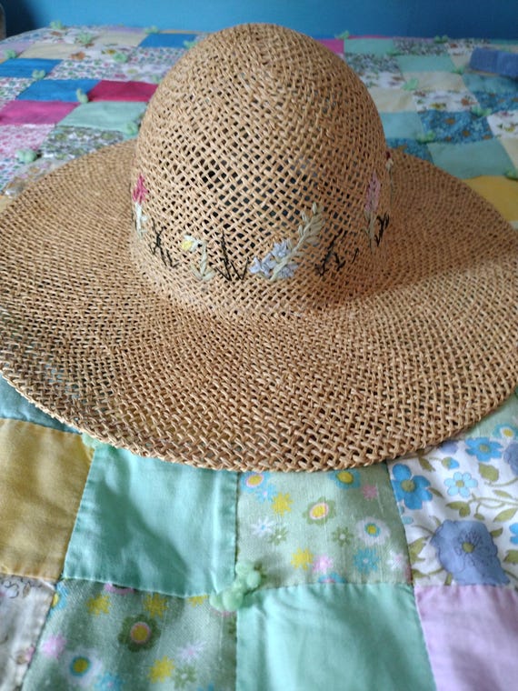Vintage 80s 90s Straw Hat Superb Vintage 80/90s Straw Hat With Tone-on-tone Champagne  main image 4