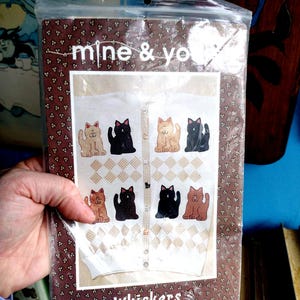Vintage Sewing Kit Mine and Yours Whiskers Ceramic Cat Buttons Kitty Apple Creek Patchwork Vest Pattern Supplies