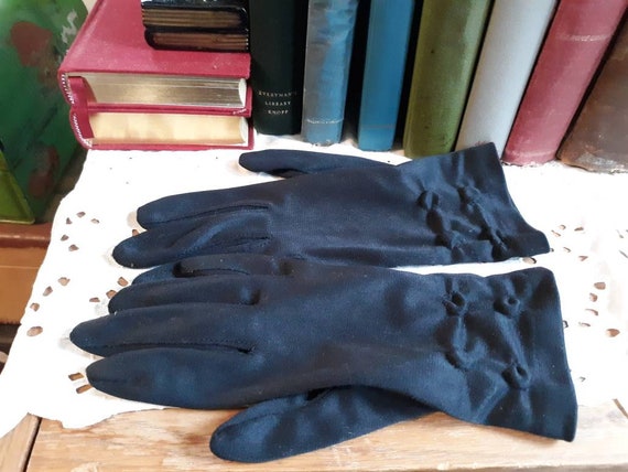 Vintage Stetson Black Gloves 50s 60s Glossy - image 1