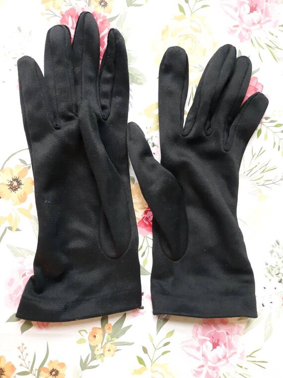 Vintage Stetson Black Gloves 50s 60s Glossy - image 6