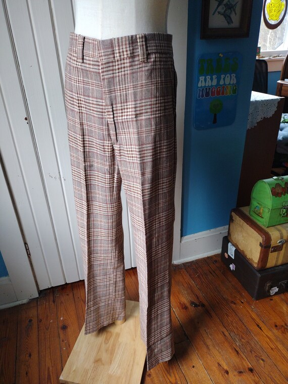 Vintage 60s 70s Plaid Pants Brown Beige Women's 2… - image 7