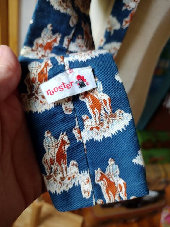 Vintage 40s 50s Novelty Tie Horse Rider Dogs Fox … - image 3