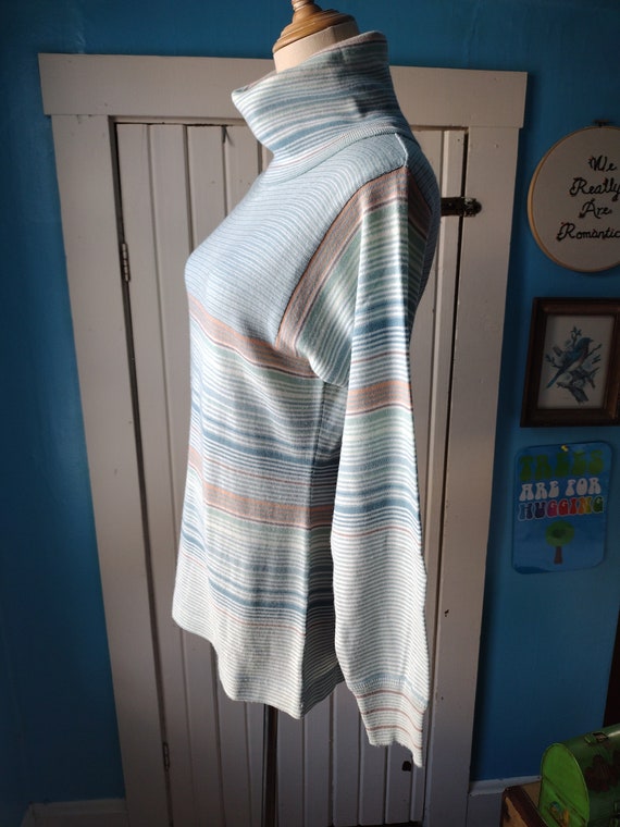 Vintage Striped Mock Turtleneck Sweater Wool Blend