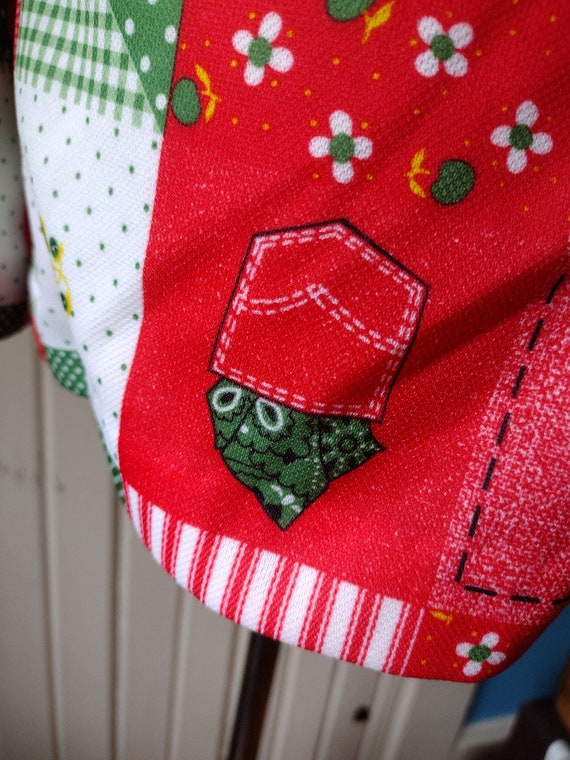 Vintage 60s 70s Patchwork Print Button Shirt Red … - image 7