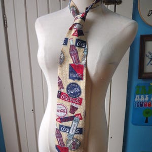 Vintage 90s Coca Cola Tie Silk Yellow Necktie Drink Coke Retro Glass Bottle Cap Sign Thermometer Novelty Collector