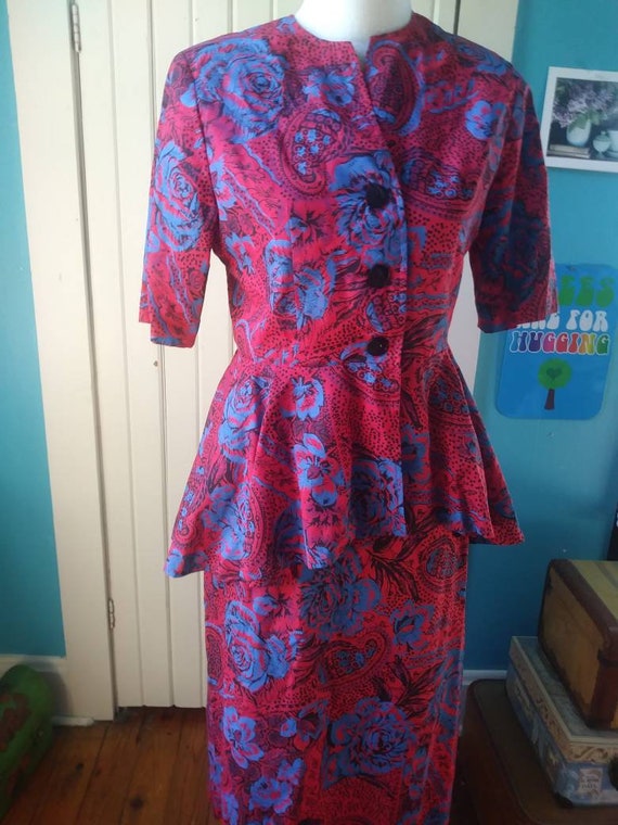 Vintage Paisley Peplum Dress 2 Piece Suit Skirt B… - image 6