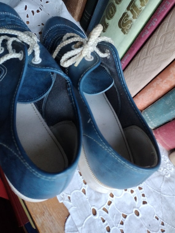 Vintage Blue Bowling Shoes Laceup Casual Faux Lea… - image 5