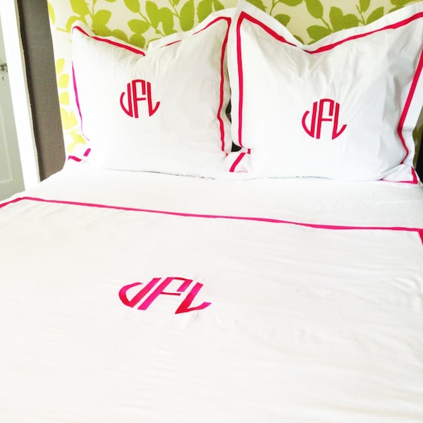 Monogram Full/Queen Duvet with Ribbon Trim / Monogram Bedding / Comforter