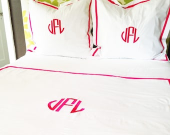 Monogram Embroidered  Duvet Cover - Full/Queen Size  / Custom Bedding / Egyptian Cotton