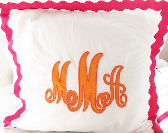 Applique Monogram Euro Pillow Sham Scalloped  Trim