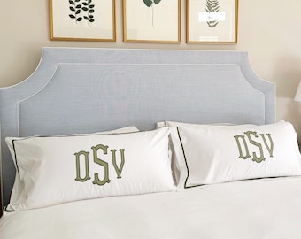 Monogram Embroidered Applique Pillow - King Sham / Egyptian Cotton / Custom Bedding