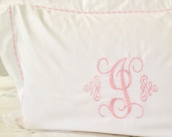 Monogram Pillow Sham with Embroidered Border / Custom Bedding / Bedroom Decor