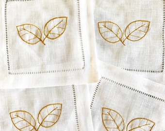 Monogram Fall Leaves Cocktail Napkins - Set of 4