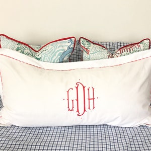 Monogram King Pillow Sham with Custom Embroidered Border / Monogram Bedding image 1