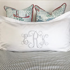 Monogram King Pillow Sham with Custom Embroidered Border / Monogram Bedding image 2