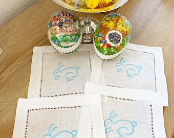 Monogram Easter Cocktail Napkins embroidered Bunny - Set of 4