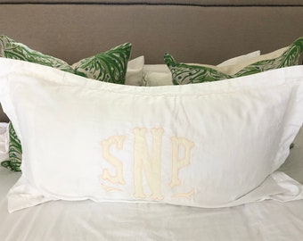 Monogram Appliqué King Pillow Sham: Custom Embroidered Border / Egyptian Cotton / Bedding
