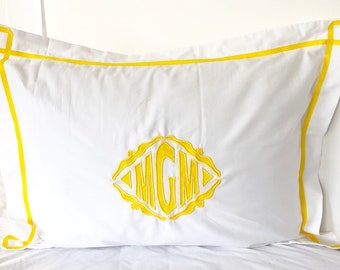 Monogram Appliqué Standard Pillow Sham with Trestle Trim  / Monogram Bedding