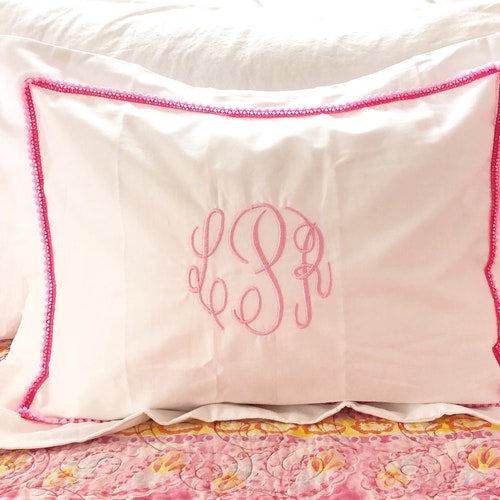 Monogram King Pillow Sham With Ribbon Trim / Monogram Bedding Etsy