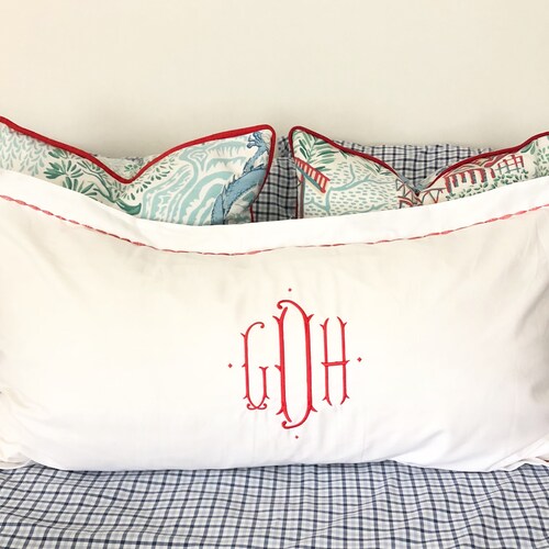 Monogram King Pillow Sham With Ribbon Trim / Monogram Bedding Etsy