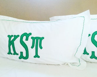 Monogram Appliqué King Pillow Sham with Custom Embroidered Border / Monogram Bedding / Wedding Gift