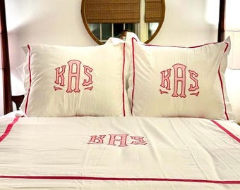 Applique Embroidered Monogram Duvet Cover - King Size / Custom Bedding