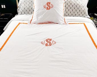 Monogrammed Embroidered Twin Duvet Cover - Dorm Bedding / Kids Room Decor