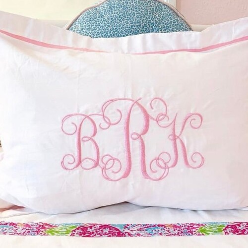 Monogram Euro Pillow Sham With Ribbon Trim / Monogram Bedding Etsy