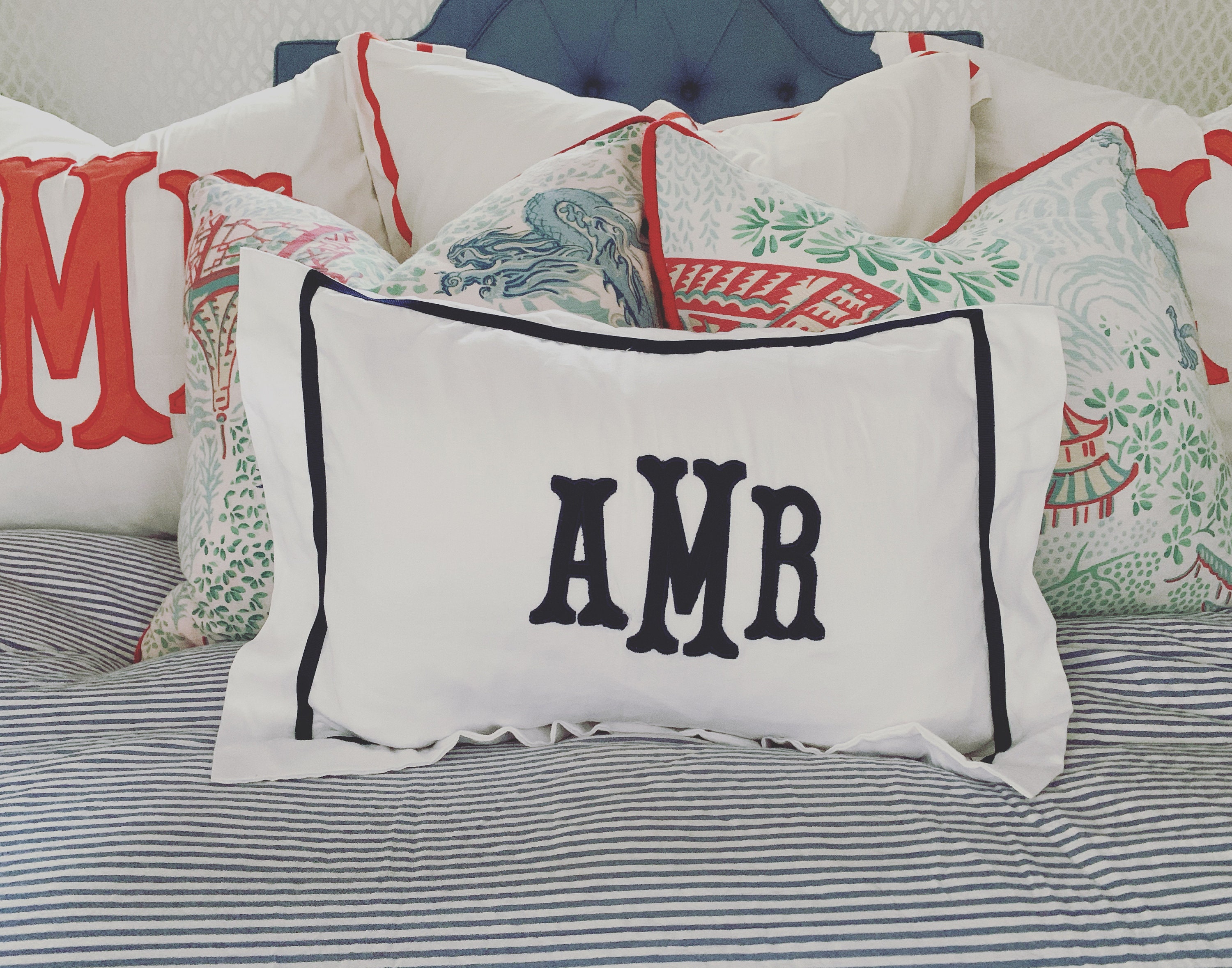 applique monogram pillow