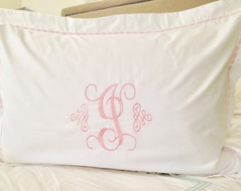 Monogram Pillow Sham with Custom Embroidered Border