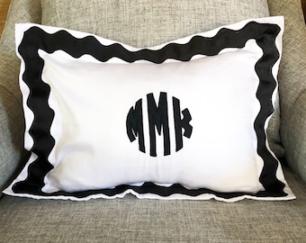 Monogram Applique Boudoir Sham with  Scallop Trim